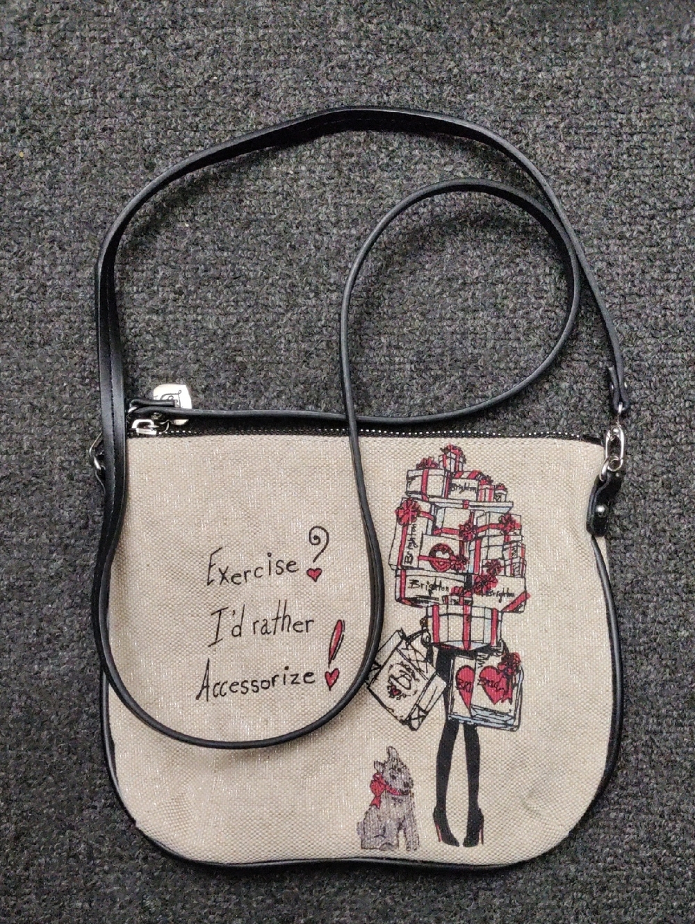 Brighton Beige Canvas Crossbody with Black Trim and Red Accents